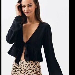 Kendall & Kylie Tie Front Black Blouse XS NWT
